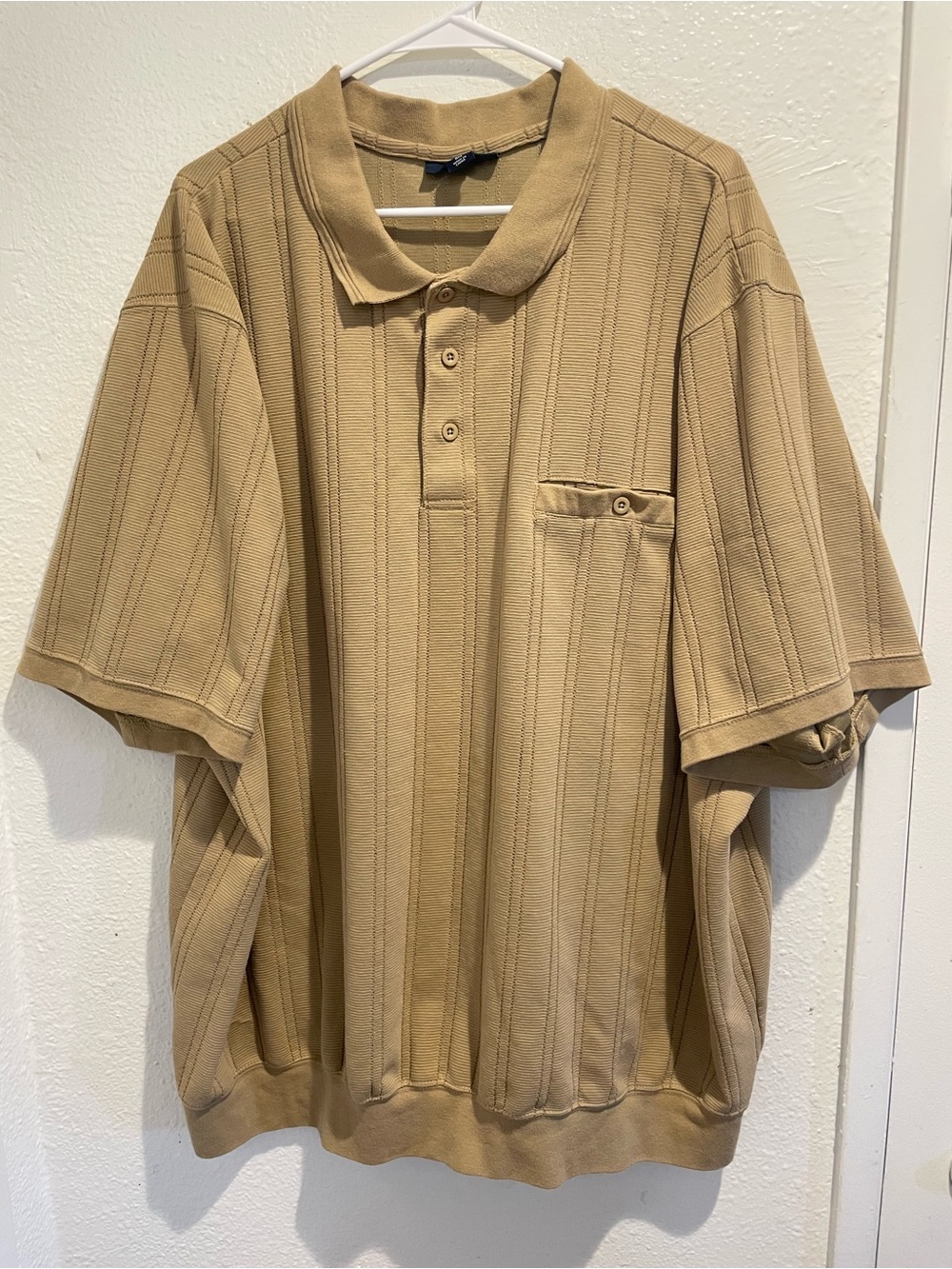 KingSize Men's 4XL Big Camel Tan Vertical Ribbed Knit Banded Bottom Pocket Polo